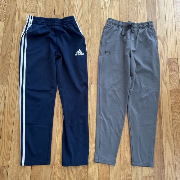Lot Of 2 Adidas Under Armour Track Pants Sweatpants Navy Blue Gray Boys M 10 12 - Picture 1 of 13